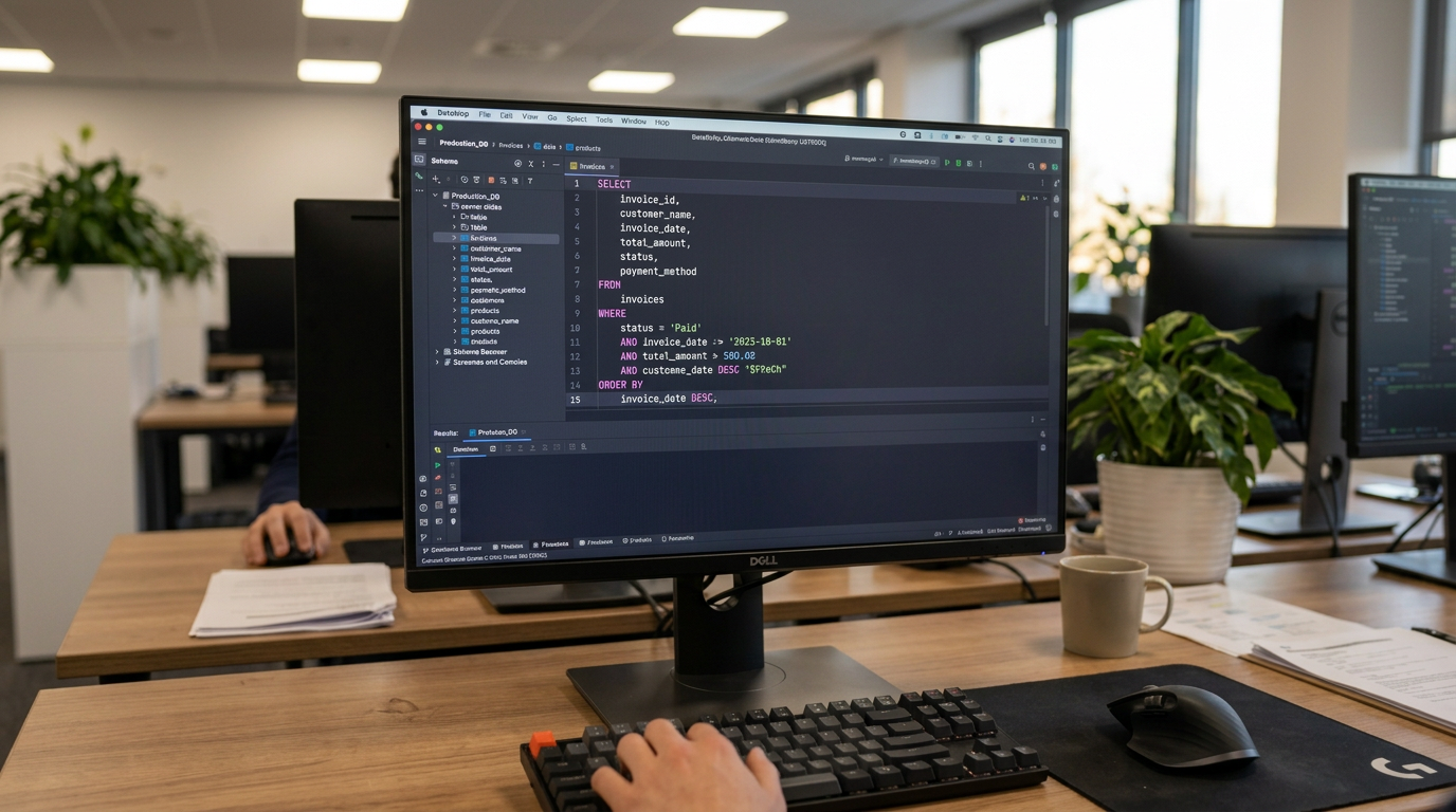 Consulta SQL con WHERE filtrando datos de una tabla de facturas